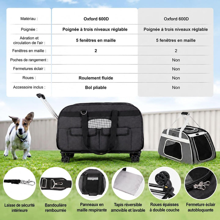 Haustier-Trolley für Hunde und Katzen, schwarz, mit Teleskopgriff, Schultergurt, 4 Rädern, Aufbewahr