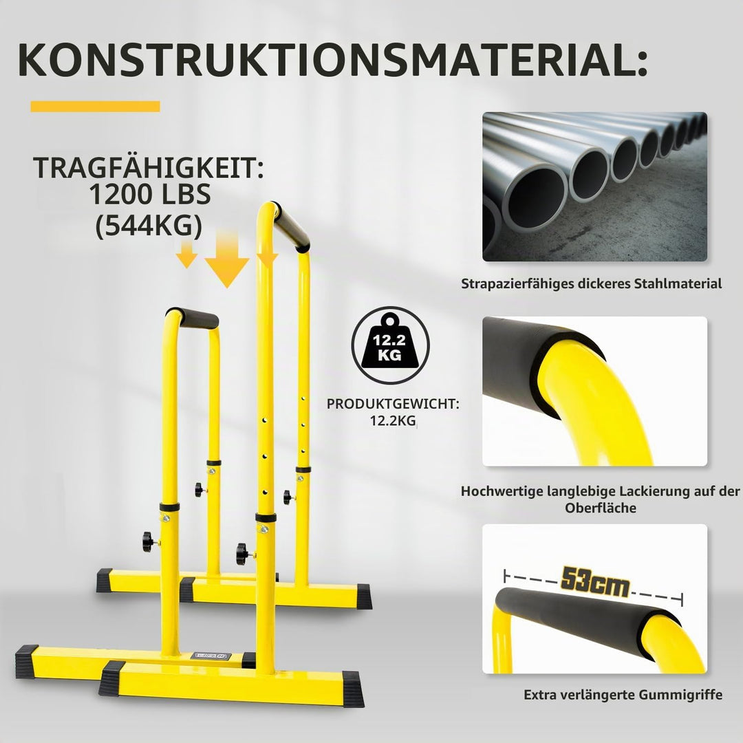POWER GUIDANCE Dip Barren Dip Bar Quadratische breite Stützfüsse Einstellbare Höhe 77cm 84cm 91cm 98