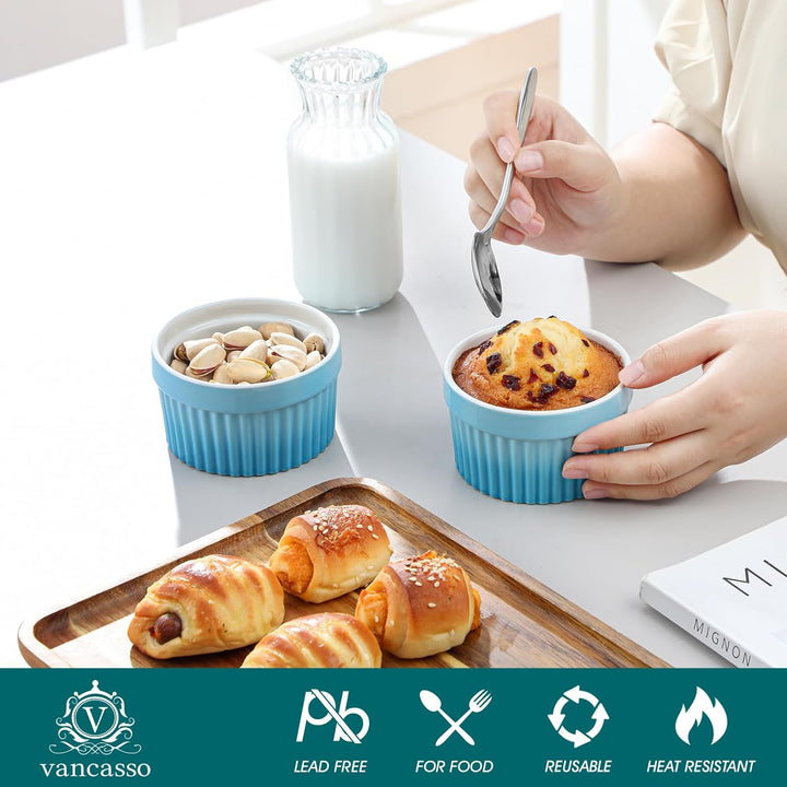vancasso RAMEKINS 200ml Soufflé Förmchen Set von 6, Ø9,5cm Creme Brulee Schälchen Backofen sicher, P