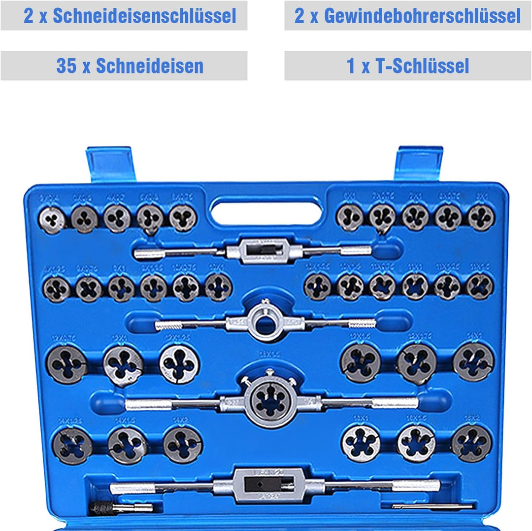 110pcs Gewindeschneider Set, Gewindeschneidsatz Gewinde Metrisch Hochwertig Gewindebohrer Schneideis