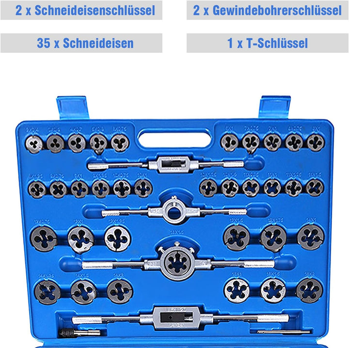 110pcs Gewindeschneider Set, Gewindeschneidsatz Gewinde Metrisch Hochwertig Gewindebohrer Schneideis