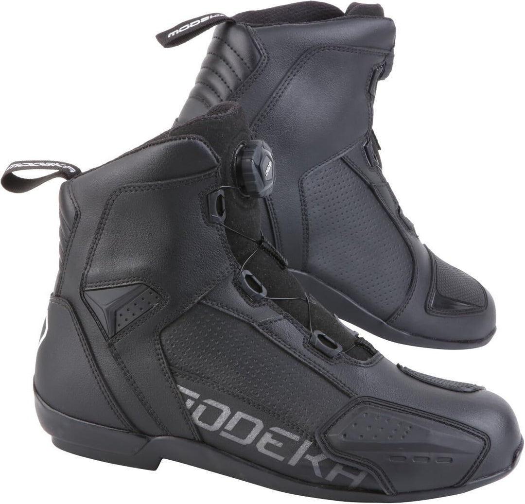 Modeka Motorradschuhe YKO sportliche Motorradstiefel schwarz mit Drehverschluss, 44 EU 44 EU Schwarz