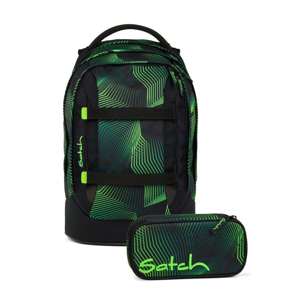 Satch pack Schulrucksack Set 2tlg. inkl. Schlamperbox (Seismic Green), Seismic Green