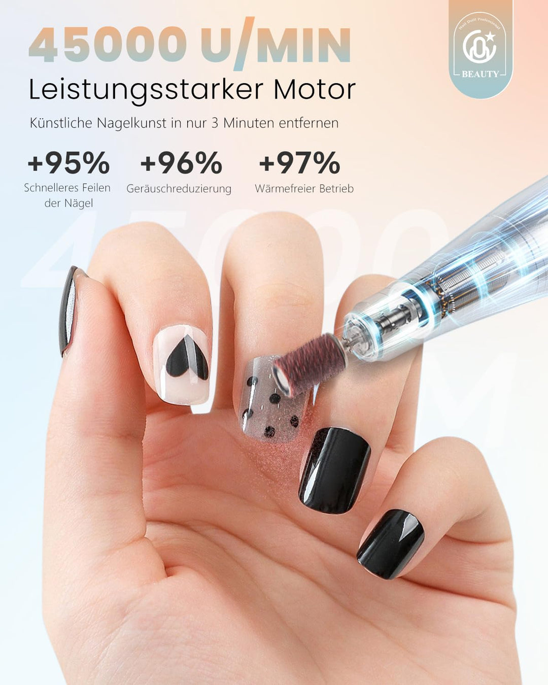 CozyZen Kabellose Nagelfeile Professionell: 45000 U/min Wiederaufladbare Elektrische Nagelfeile Set,