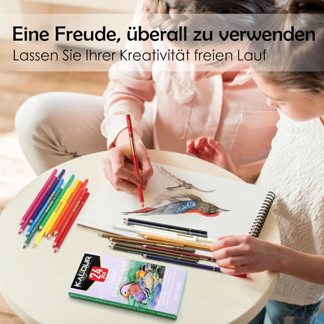 KALOUR PDAS 24 Farbkohlestifte, Zeichenset, Premium-Qualität, Pastellkreidestifte, hautfarben, zum Z