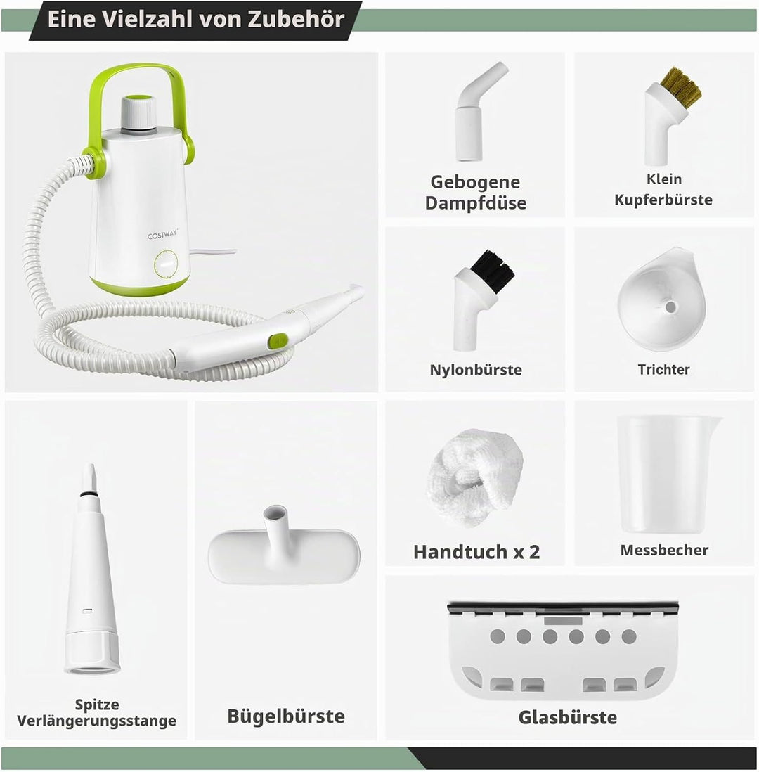 FANTASK 1000W Dampfreiniger Handgerät, 300 ml Wasserkapazität &amp; 10 Zubehörsätze, Steamshot Steam Cle