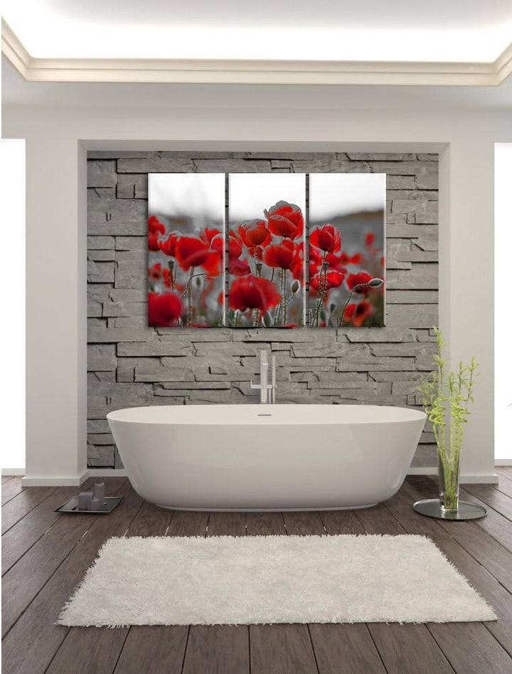 Pixxprint Feuriger Mohn als Leinwandbild | Grösse: 3 Teilig (120x80) | Wandbild| Kunstdruck | fertig
