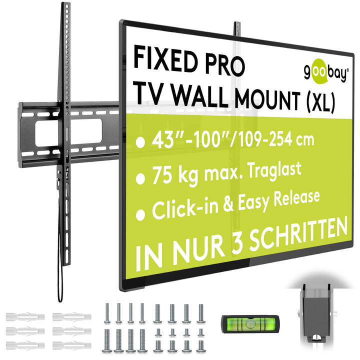 Goobay Feste Pro TV-Wandhalterung (XL), 43–100 Zoll Fernseher – max. 75 kg – einfache und sichere Mo