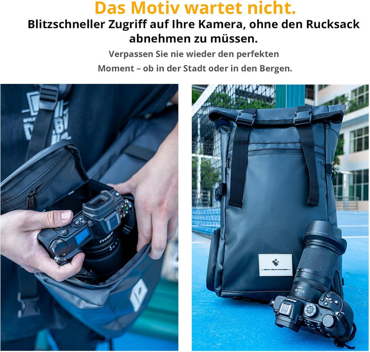 Kamerarucksack wasserdicht mit Trinksystem | Modularer Fotorucksack für Stativ | Schneller Kamera-Zu