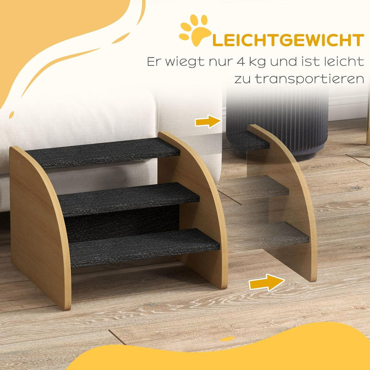 PawHut Hundetreppe 3 Stufen 30 cm Hoch Haustiertreppe mit Seitenwand Hunderampe für Kleine Hunde Kat