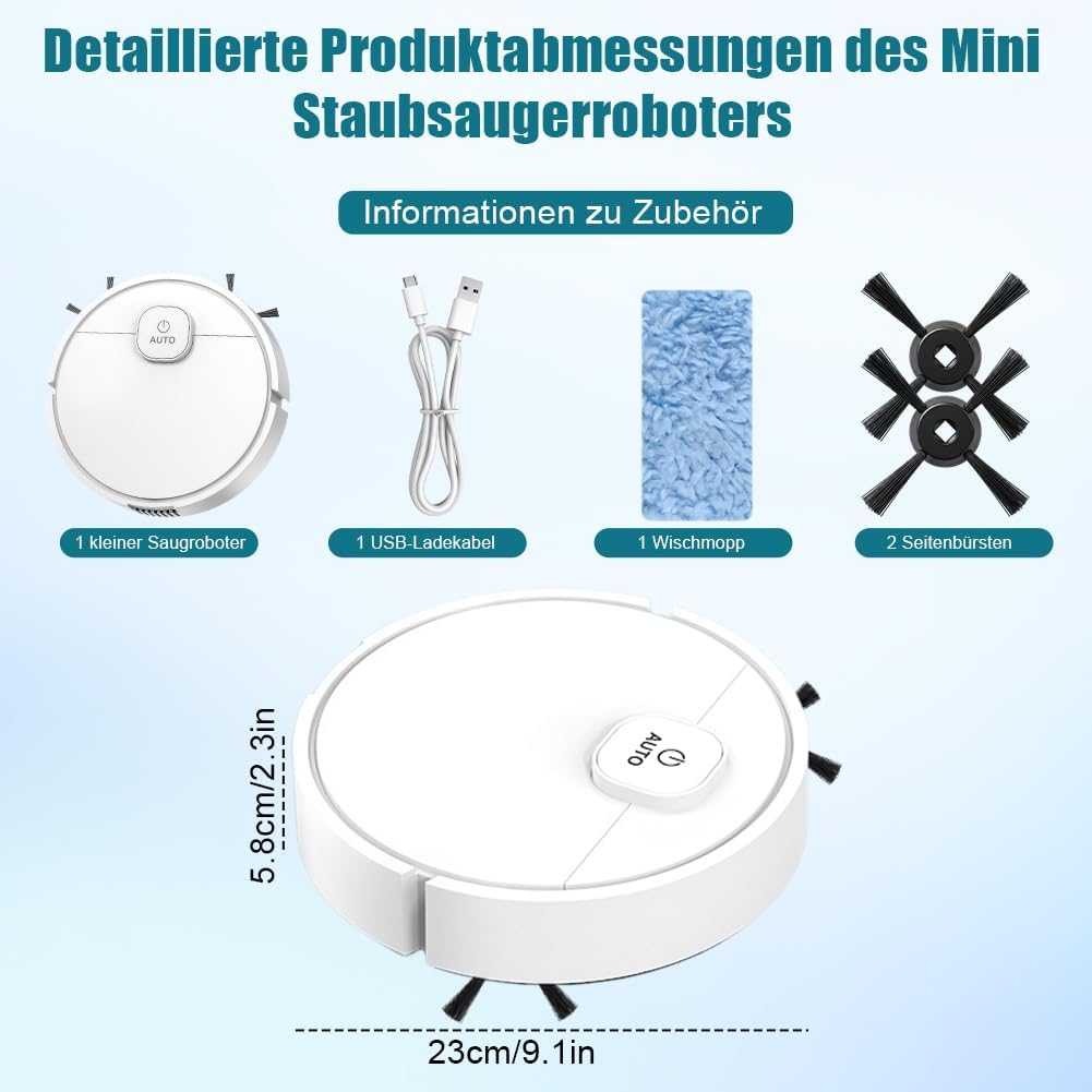 Aohcae Mini Saugroboter, 3-in-1 Mini Staubsauger Roboter, Kleiner Automatischer Staubsauger für Auto