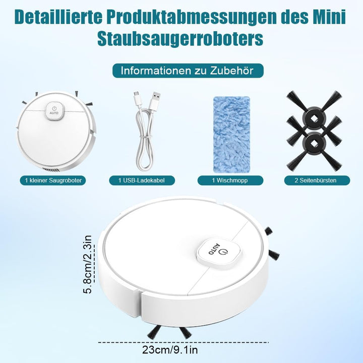 Aohcae Mini Saugroboter, 3-in-1 Mini Staubsauger Roboter, Kleiner Automatischer Staubsauger für Auto