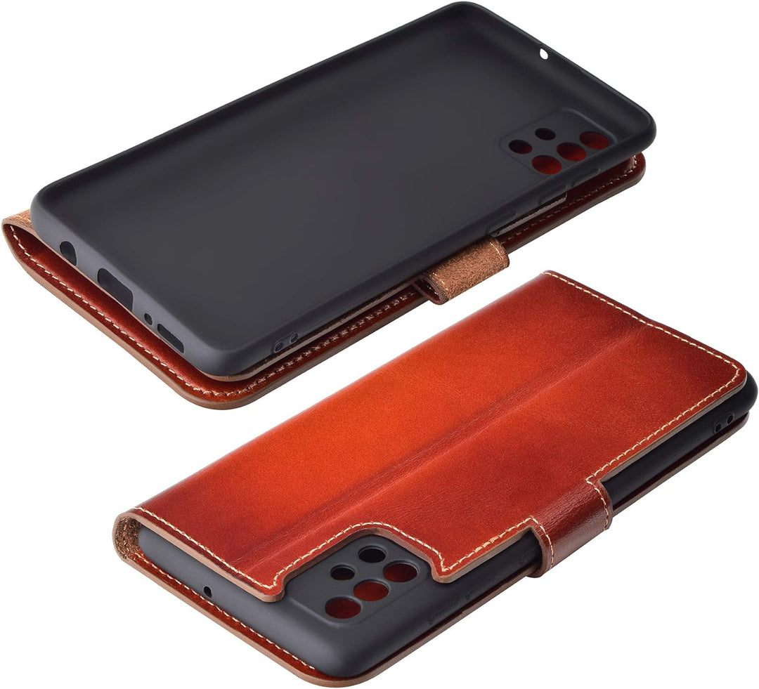 Suncase Book-Style Hülle kompatibel mit Samsung Galaxy A71 Leder Tasche (Slim-Fit) Lederhülle Handyt