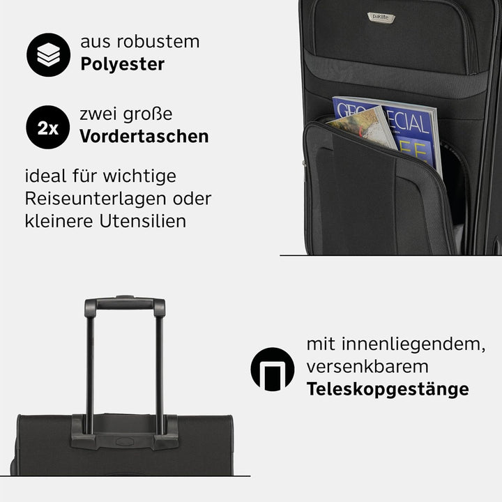 Travelite paklite 2-Rad Koffer Grösse L, Gepäck Serie ORLANDO: Klassischer Weichgepäck Trolley im ze