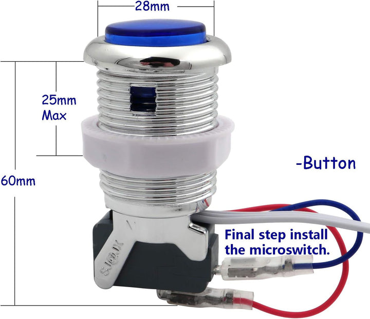 Arcade 2 Player Game Controller Stick DIY Kit LED Buttons Chrome Paint MX Microswitch 8 Way Joystick