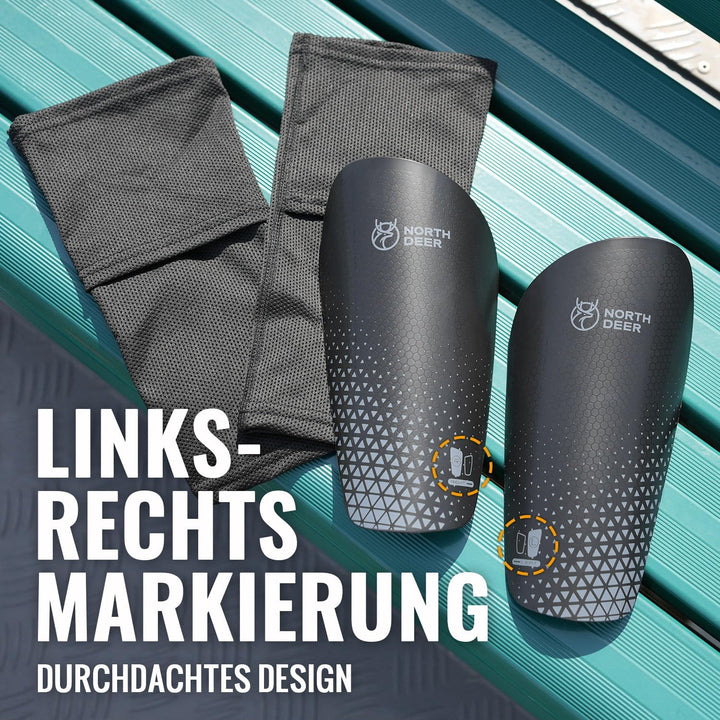 Northdeer Kinder Herren Schienbeinschoner inkl. Stutzen mit Optimierter Einstecktasche - Schienbeins