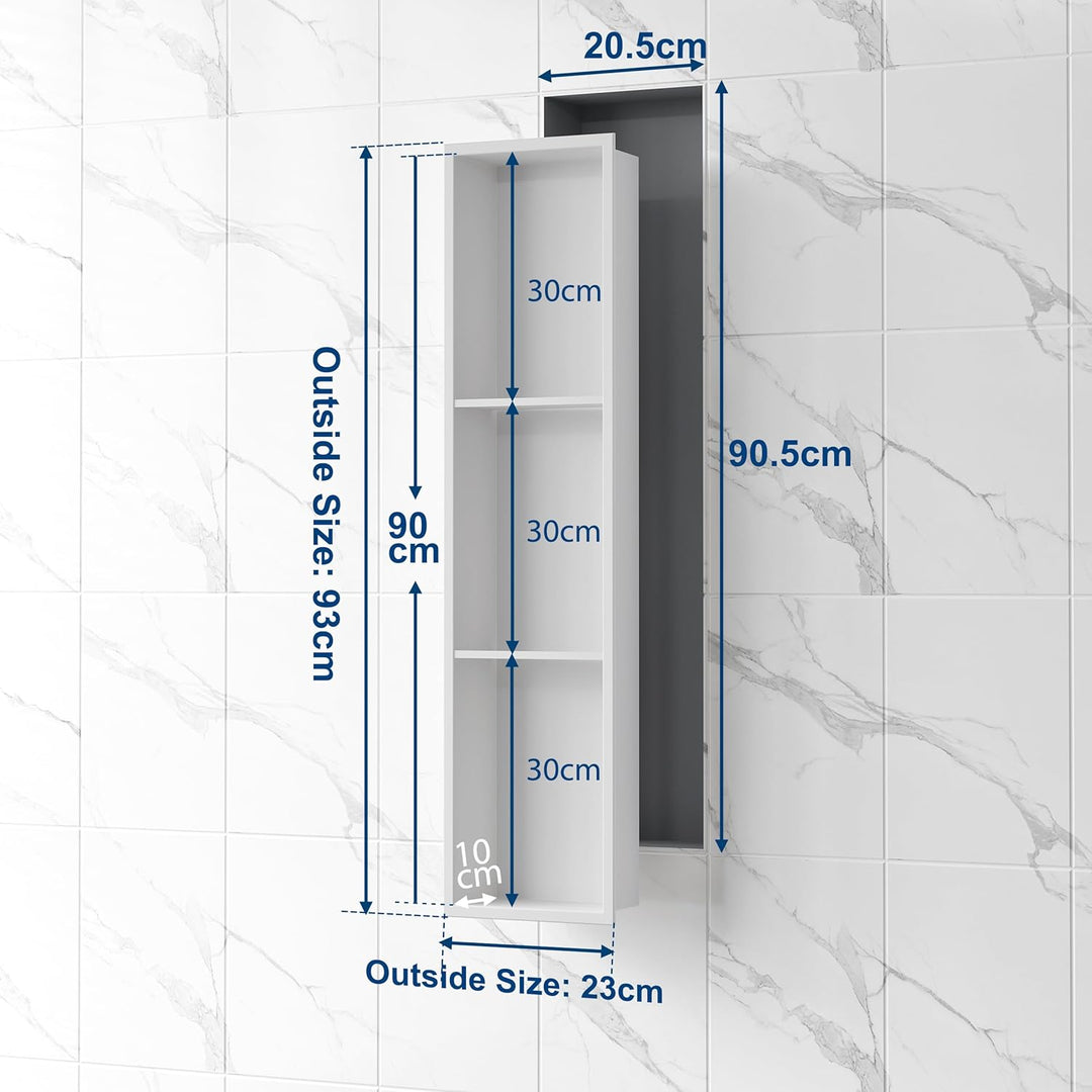 Neodrain Wandnische Dusche Edelstahl Dreifach-Duschnische Wandnische Lagerung für Badezimmer 90x20 c