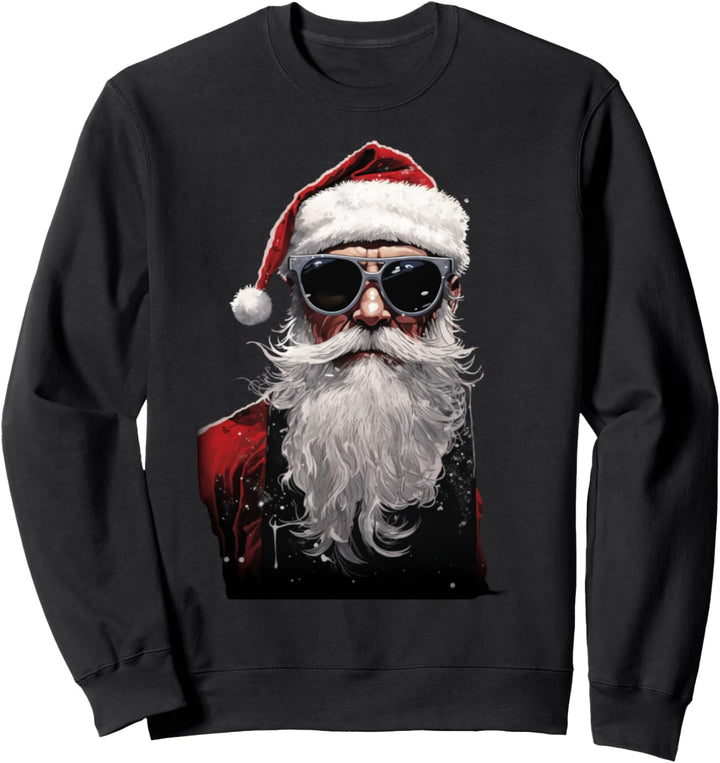 Lustige Weihnachtsmann Gesicht Sonnenbrille mit Hut Bart Weihnachten Sweatshirt