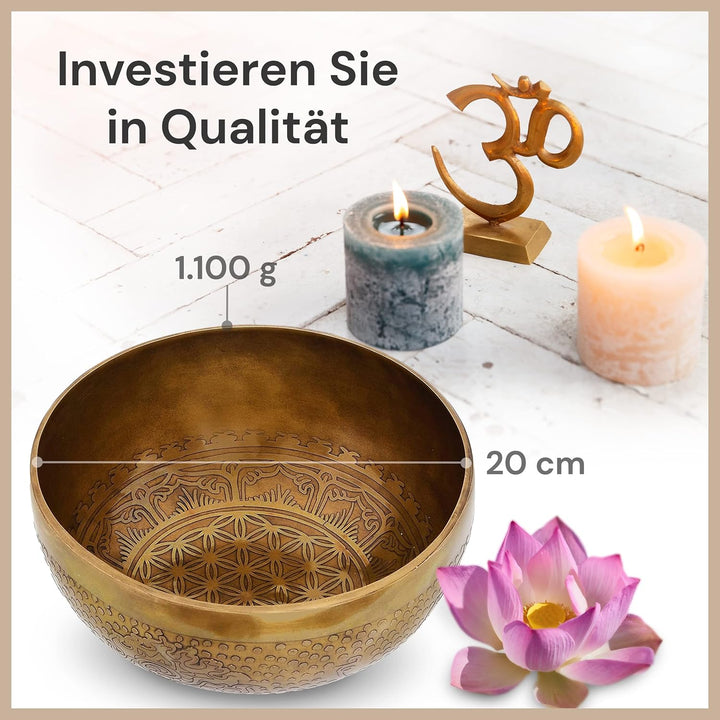 Tibetische Klangschale Blume des Lebens für Yoga, Meditation und Entspannung, Ø 20 cm, 1.100 Gramm,