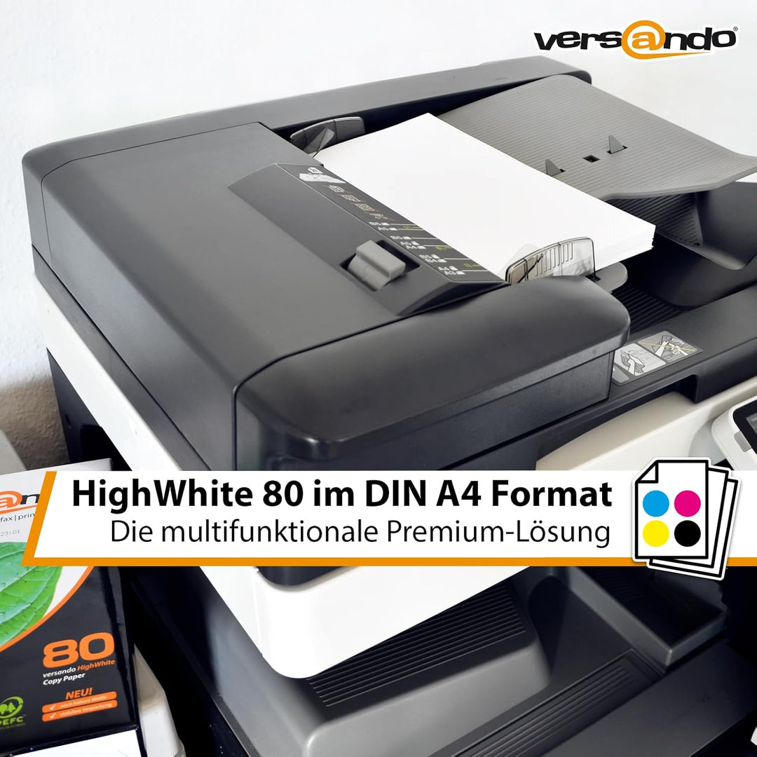 versando 2.500 Blatt Kopierpapier A4 HighWhite 80 Drucker-/Universalpapier 5x 500 Blatt PremiumWeiss