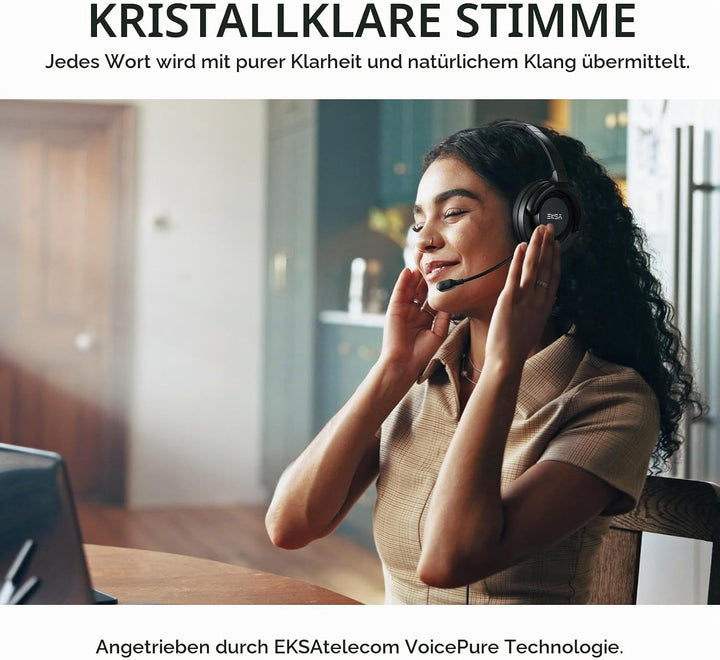 EKSA H27 PC Headset mit Mikrofon, Open-Ear Headset mit Kabel, Headset mit Geräuschunterdrückung, USB