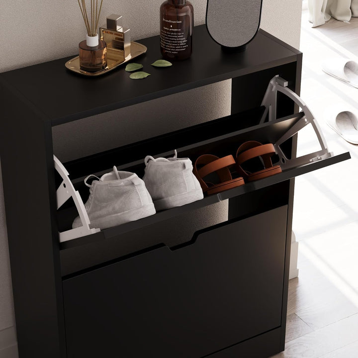 Vida Designs Schuhschrank mit 2 Schubladen, platzsparender Schuhschrank mit 2 Klappschubladen, für F
