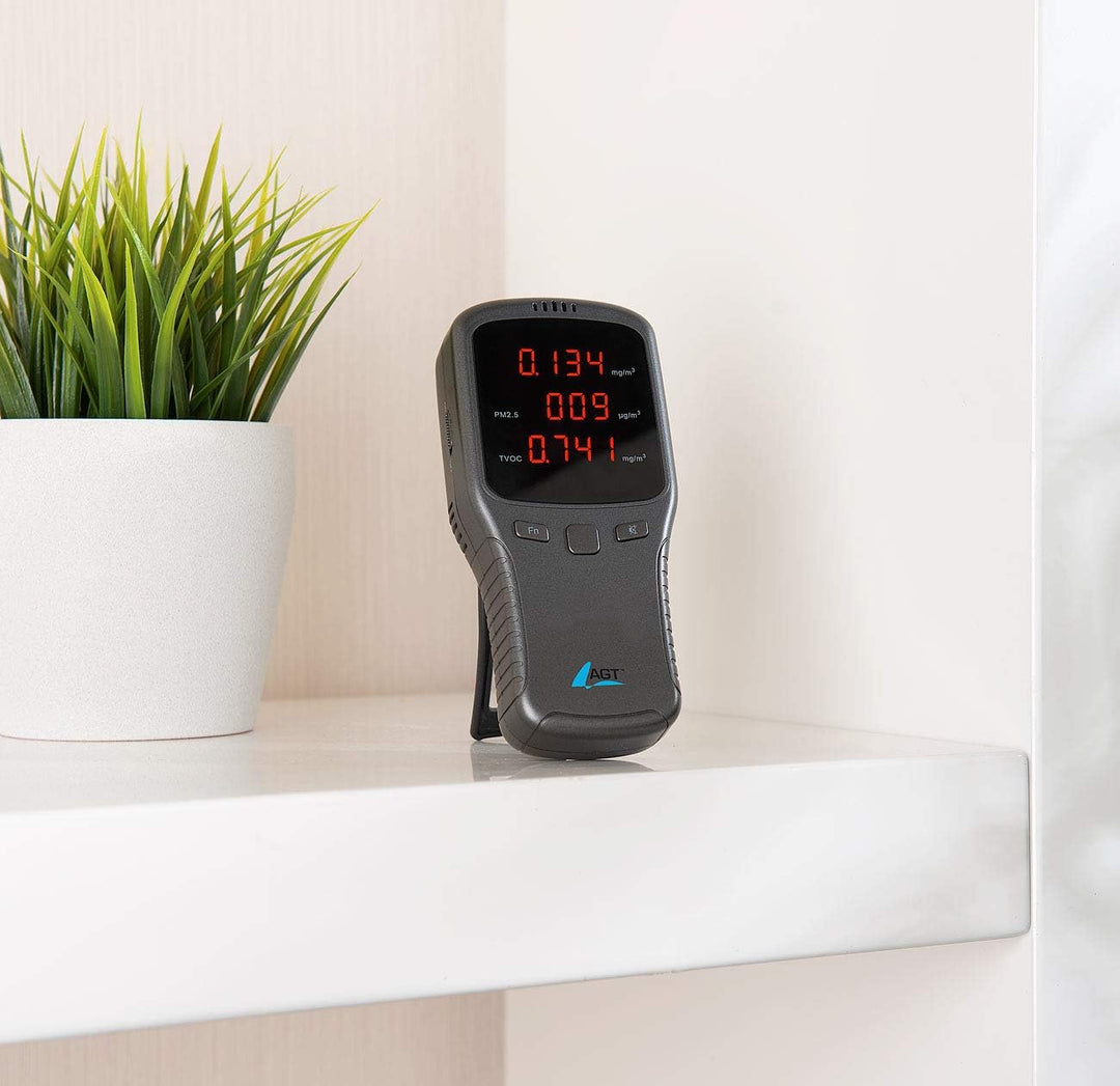 AGT Feinstaubmessgerät: 5in1-Akku-Feinstaub-Messgerät für HCHO, PM1/2,5/10 und TVOC (Luftmessgeräte,