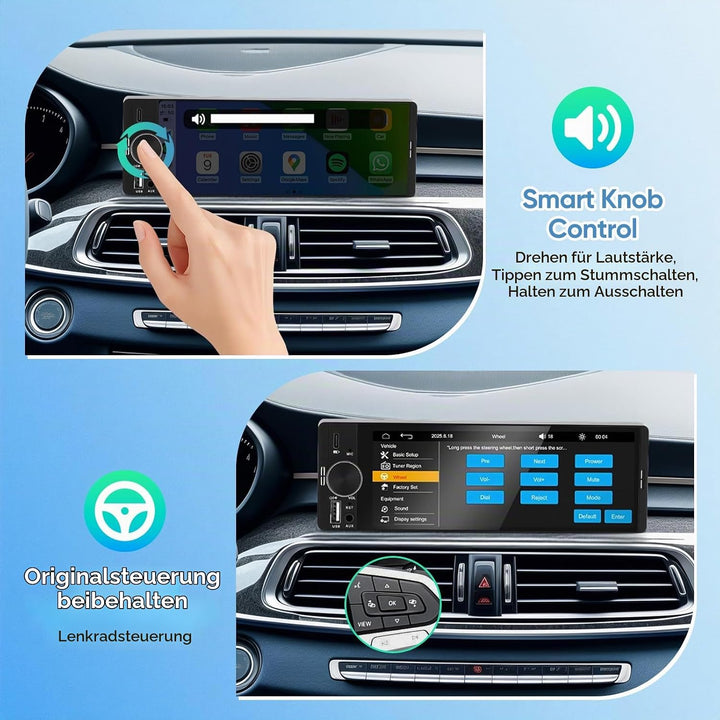 6,3 Zoll 1 DIN Autoradio mit Wireless CarPlay &amp; Android Auto, Rückfahrkamera, Mirror Link, Freisprec