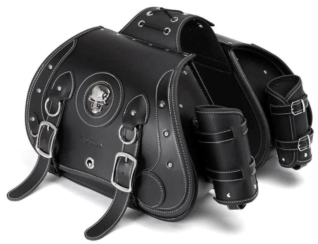 QJBOMTO Hochdichtes Leder-Motorrad-Saddebags,Gepäckträger,Seitentaschen mit Getränkehalter, Harley S