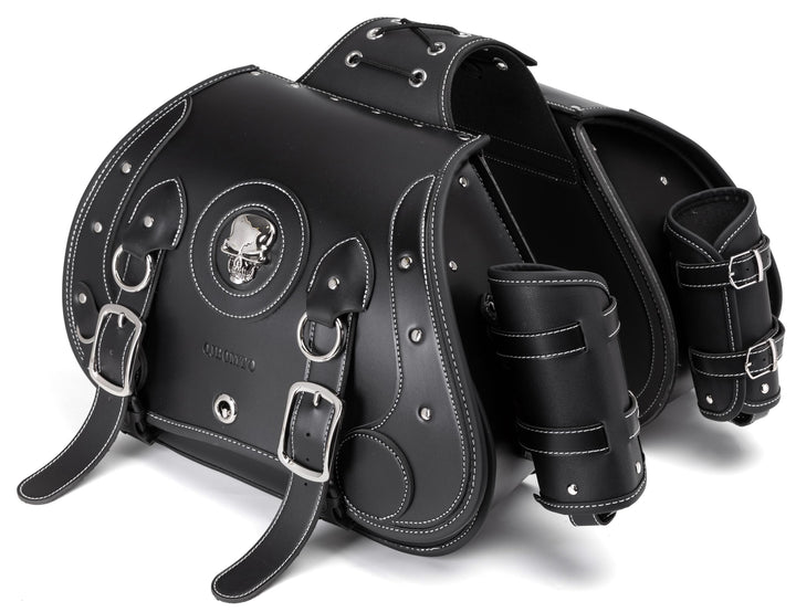 QJBOMTO Hochdichtes Leder-Motorrad-Saddebags,Gepäckträger,Seitentaschen mit Getränkehalter, Harley S