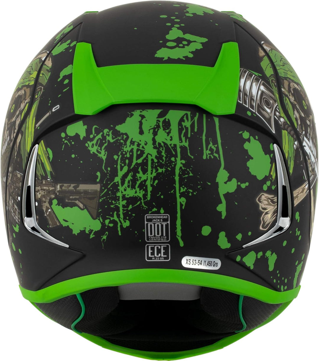 Broken Head Jack S. V2 Pro - Integral-Helm Grün- Sport-Motorrad-Helm Mit 2 Visieren (Klares + Gratis