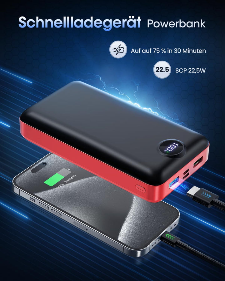 PowerBank 50000mAh grosse kapazität, 22,5W schnelles Aufladen externer Akku USB-C 3 Ausgänge und 2 E