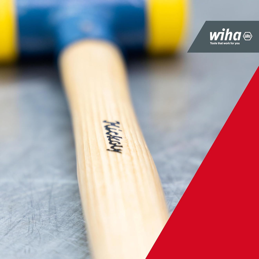 Wiha Schonhammer rückschlagfrei I Hickory-Holzstiel I Rund-Schlagkopf Ø 60 mm I mittelhart I Kunstst