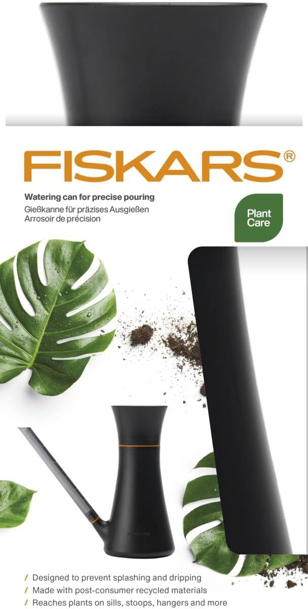 Fiskars Giesskanne mit Deckel, 1,2 l, Ohne Abnehmen des Deckels befüllbar, Höhe: 25,8 cm, Schwarz/Or