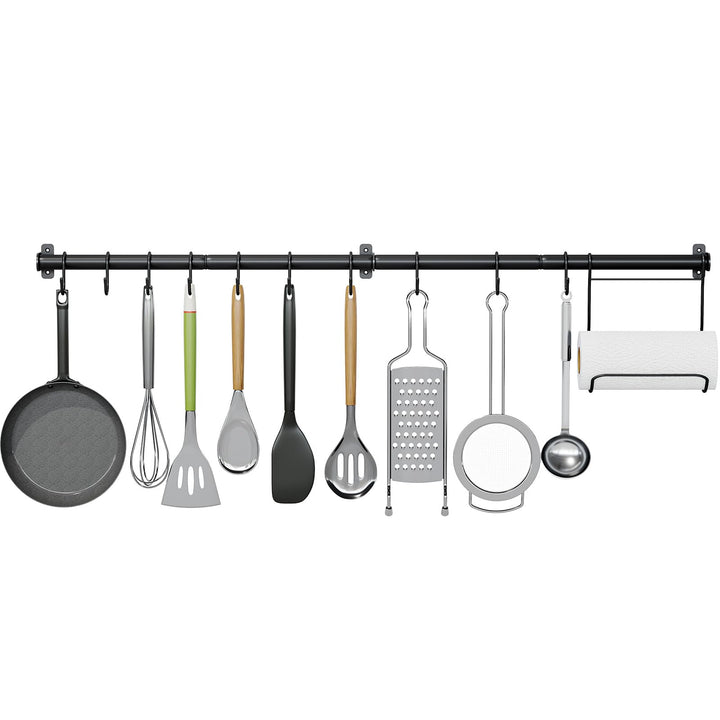 KINGRACK Küchenhalter, Hängeleiste mit 10 beweglichen S Haken, 110CM x 1, Schwarz, Stahl, Modern, 22