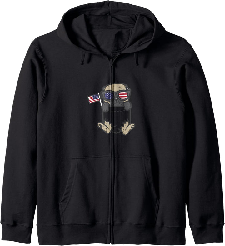Pug Pocket Cute American USA 4th Of July Fourth Dog Women Kapuzenjacke