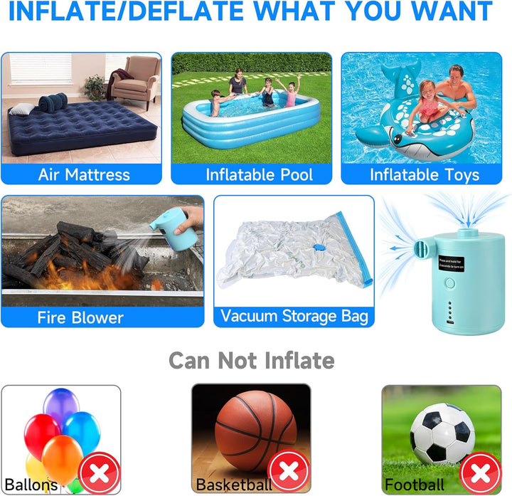 Elektrische Luftpumpe, 4000mAh Akku Elektrische Pumpe mit 4 Düsen für Luftmatratze, Matratze, Pool,