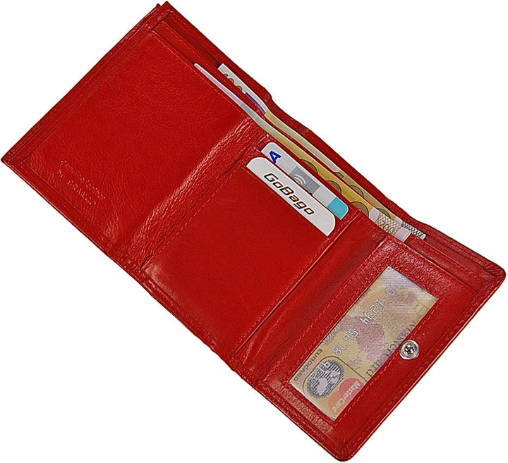 Branco Damen Geldbörse Leder 6 Farben, Portemonnaie Geldbeutel mit Metall Bügel, Knipser (Rot), Rot