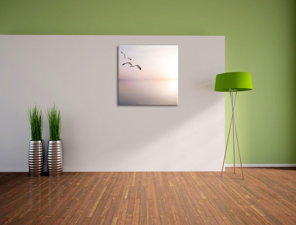 Pixxprint Möwen am Meer bei Sonnenaufgang, Format: 70x70 auf Leinwand, 70x70