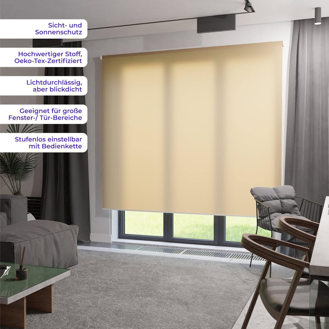 schattenfreu.de Rollo XL nach Mass | Zum Anschrauben an der Wand oder Decke | Lichtdurchlässig | Für