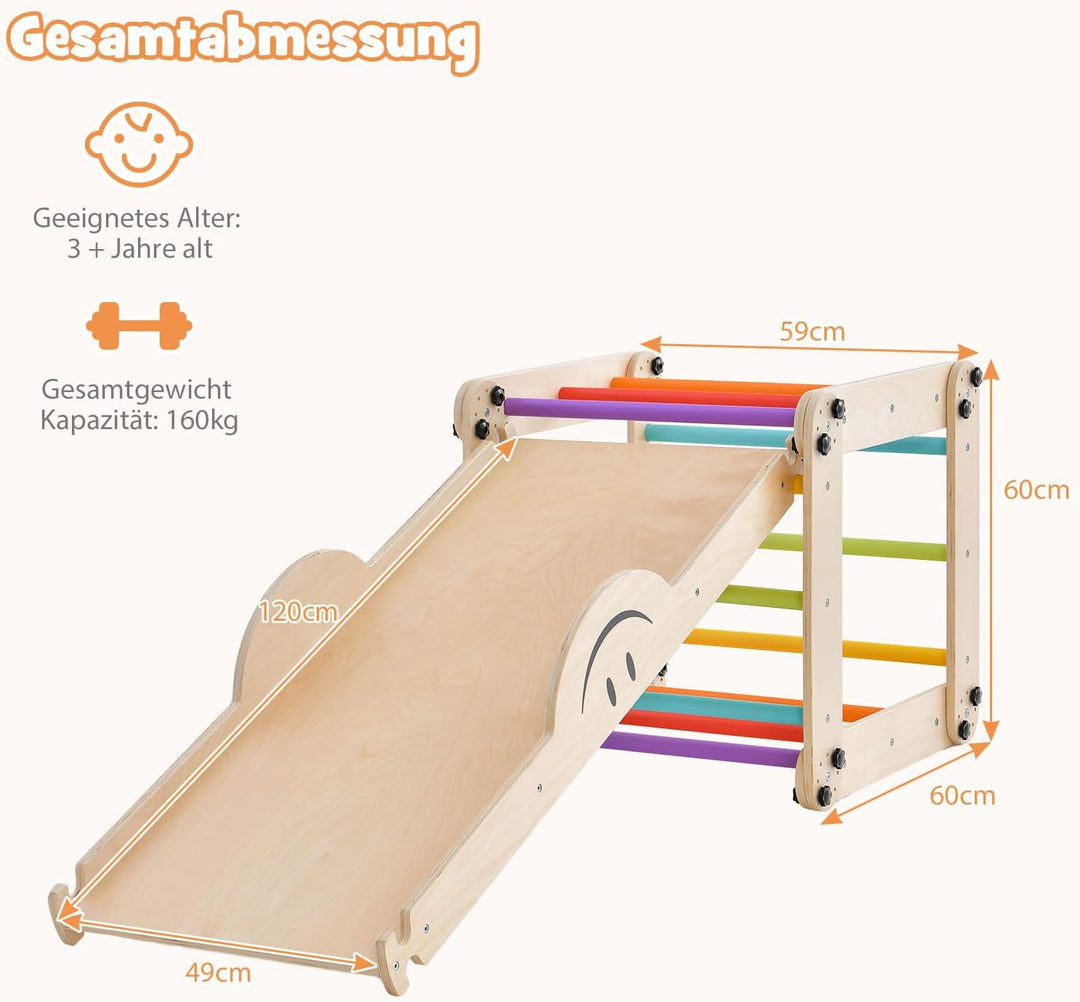 COSTWAY Klettergerüst Indoor, Kletterdreieck mit Rutsche, DIY Kletterleiter, Indoor Spielplatz umwan
