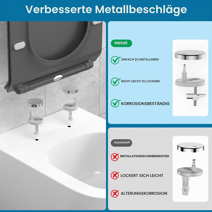 WC Sitz Eckig Form, Toilettendeckel mit Absenkautomatik, Klobrille Duroplast mit Schnellverschluss,