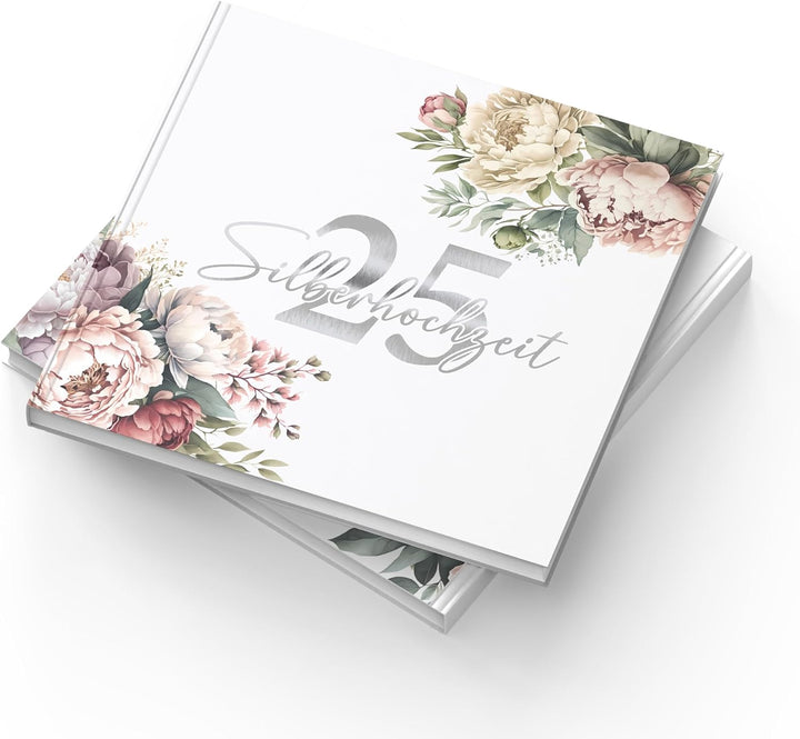 Gästebuch 25 Silberhochzeit deko Geschenk zum 25. Hochzeitstag für Eltern oder Freunde mit Silberprä