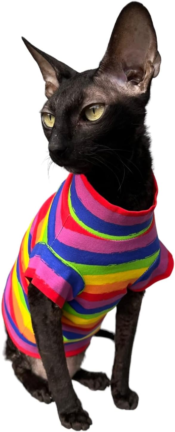 Kotomoda Katzen Kleidung Baumwolle T-Shirt Colorful Life Sphynx Katzen (L), L
