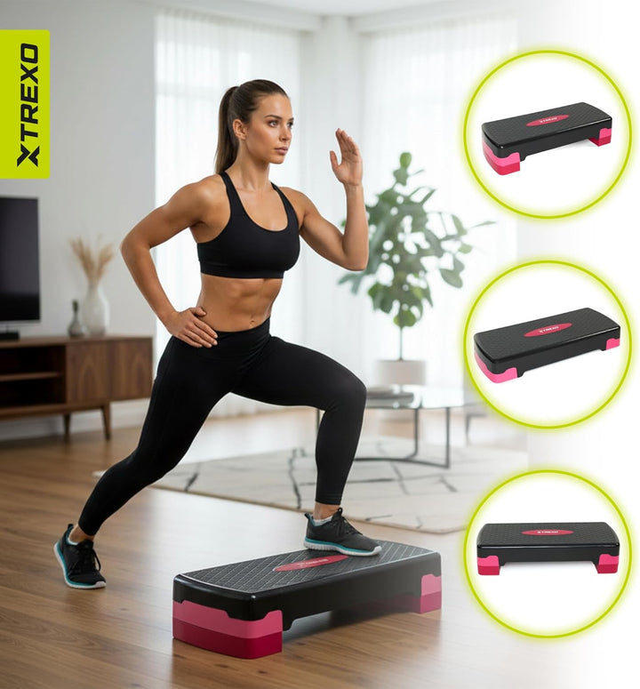 TREXO Aerobic Step 68 x 28 cm Für Cardio- und Fitnesstraining Höhenverstellbar 15-20 cm Langlebig au