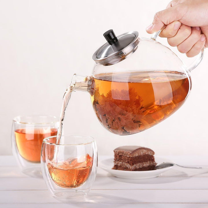 Ecooe 1.5L Teekanne mit Stövchen, Teekanne Glas und Teewärmer Edelstahl Silber 1500 ml, Silber 1500