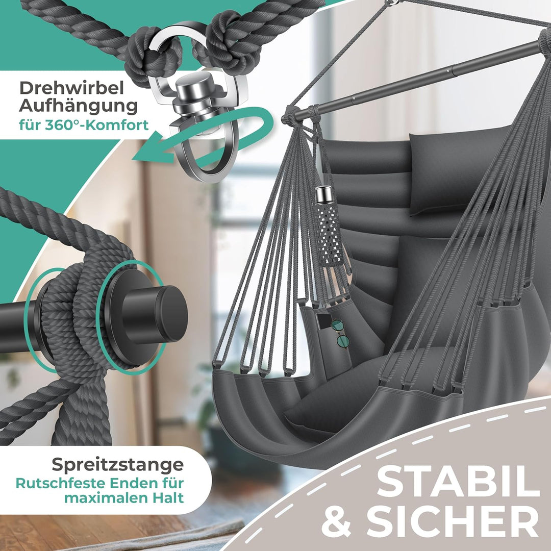 KESSER® Hängesessel Haiti 150kg Traglast, Hängestuhl 360° Drehung, Hängeschaukel Indoor-Outdoor UV-b