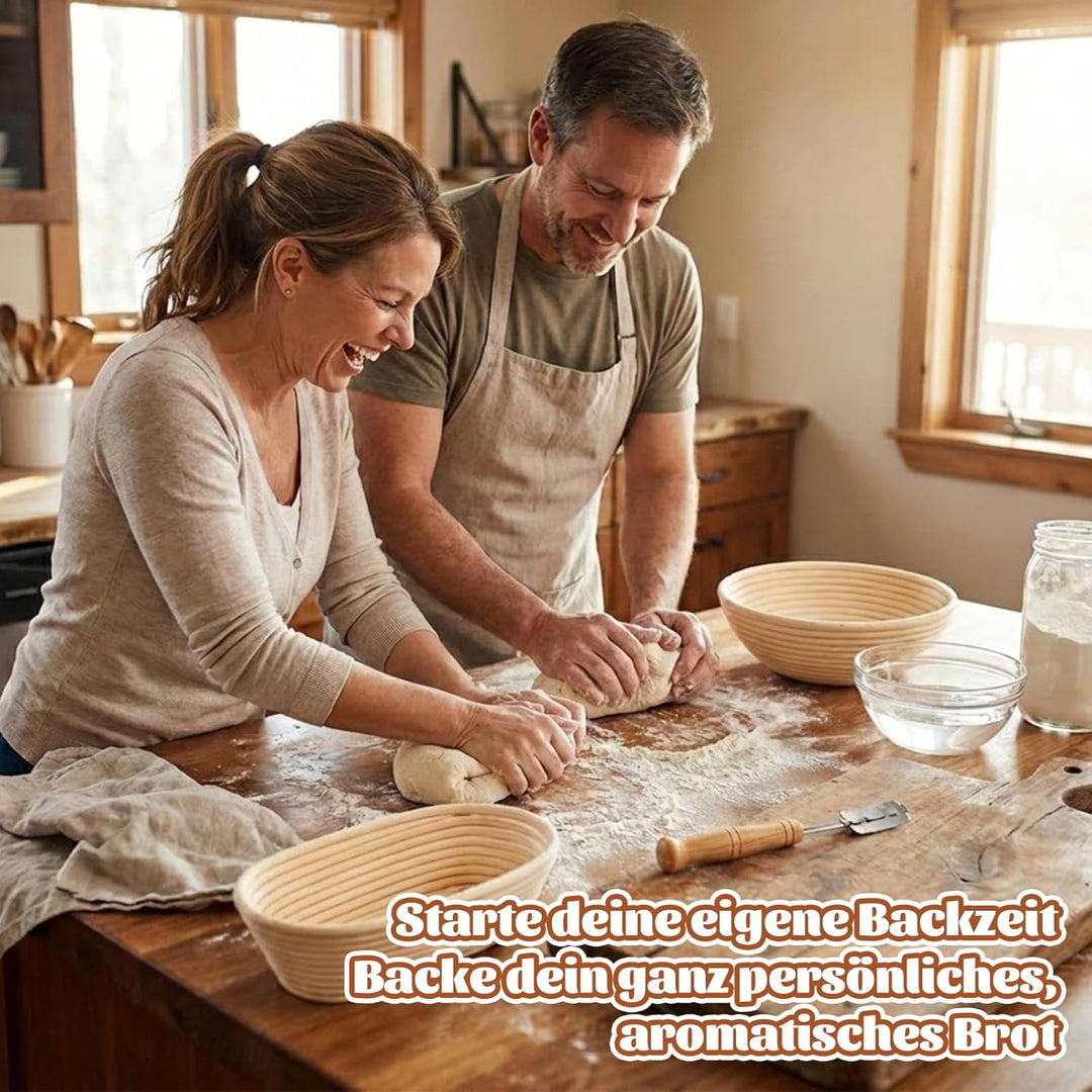 Sauerteig Starter Set, Gärkörbchen – 23cm Rund & 25cm Oval Brotkörbchen, Gärkorb Brot Aus Rattan Gef