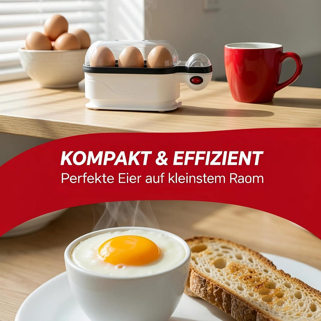 Trisa Eierkocher 3 Eier, Egg Boiler für Weich-, Mittel- & Hartgekochte Eier, Platzsparendes Design,