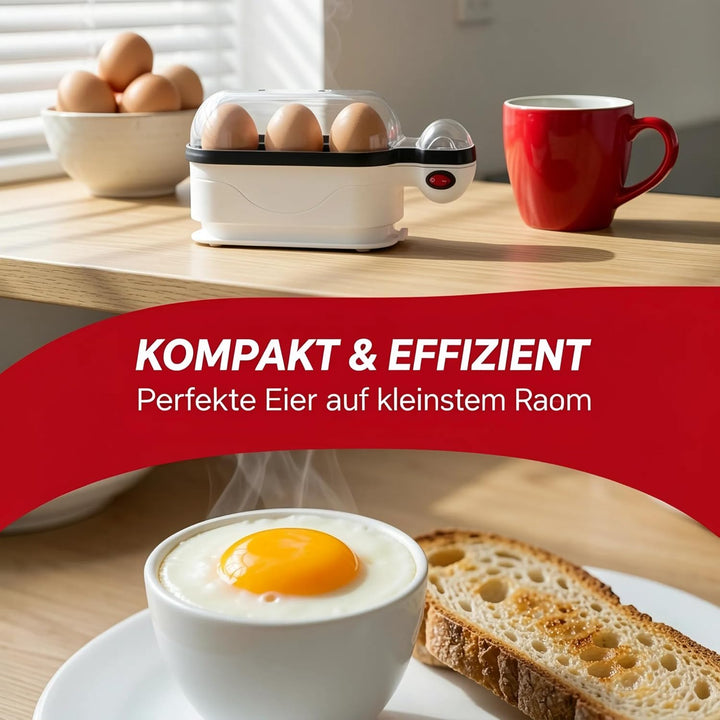 Trisa Eierkocher 3 Eier, Egg Boiler für Weich-, Mittel- & Hartgekochte Eier, Platzsparendes Design,